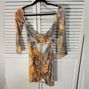 Orange and Gray Ruched Dress